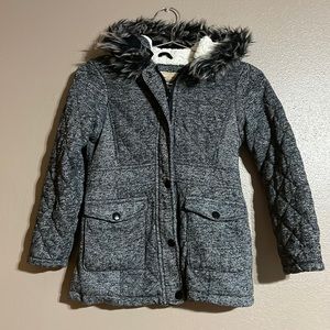 Roebuck & Co - heather gray Sherpa lined faux fur trimmed hooded child’s coat